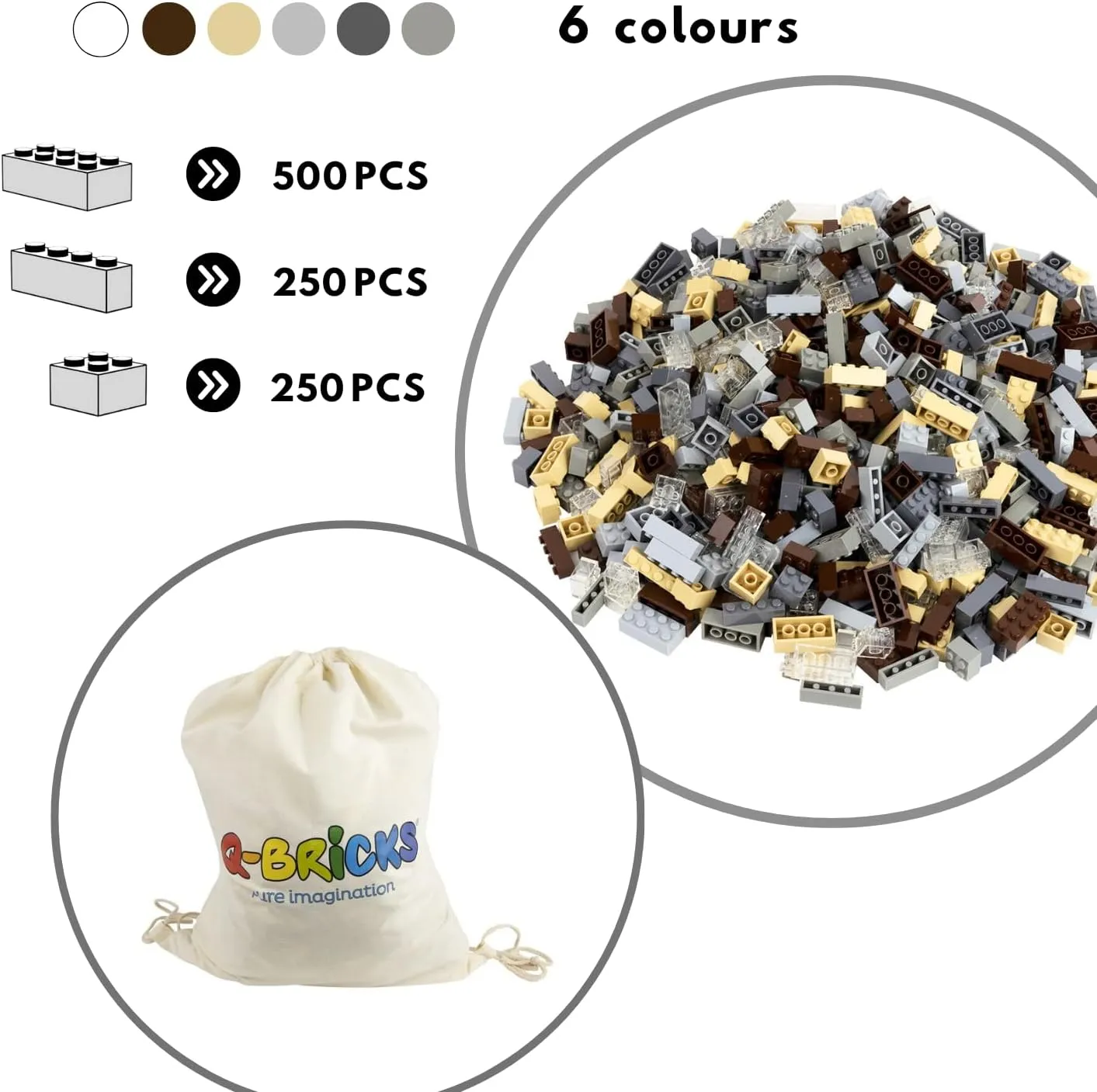 1000-Piece Building Set with Classic Building Blocks - Building Blocks 1x4, 2x2, and 2x4-6 Colors - 100% Compatible with Major Brands - Made in The EU