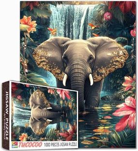1000 Piece Elephant in The Water Jigsaw Puzzles for Adults Jungle Animal Puzzles Colorful Puzzle Challenging Family Activity Games Colorful DIY Craft Puzzle for Home Decor Gifts 27x20 Inches