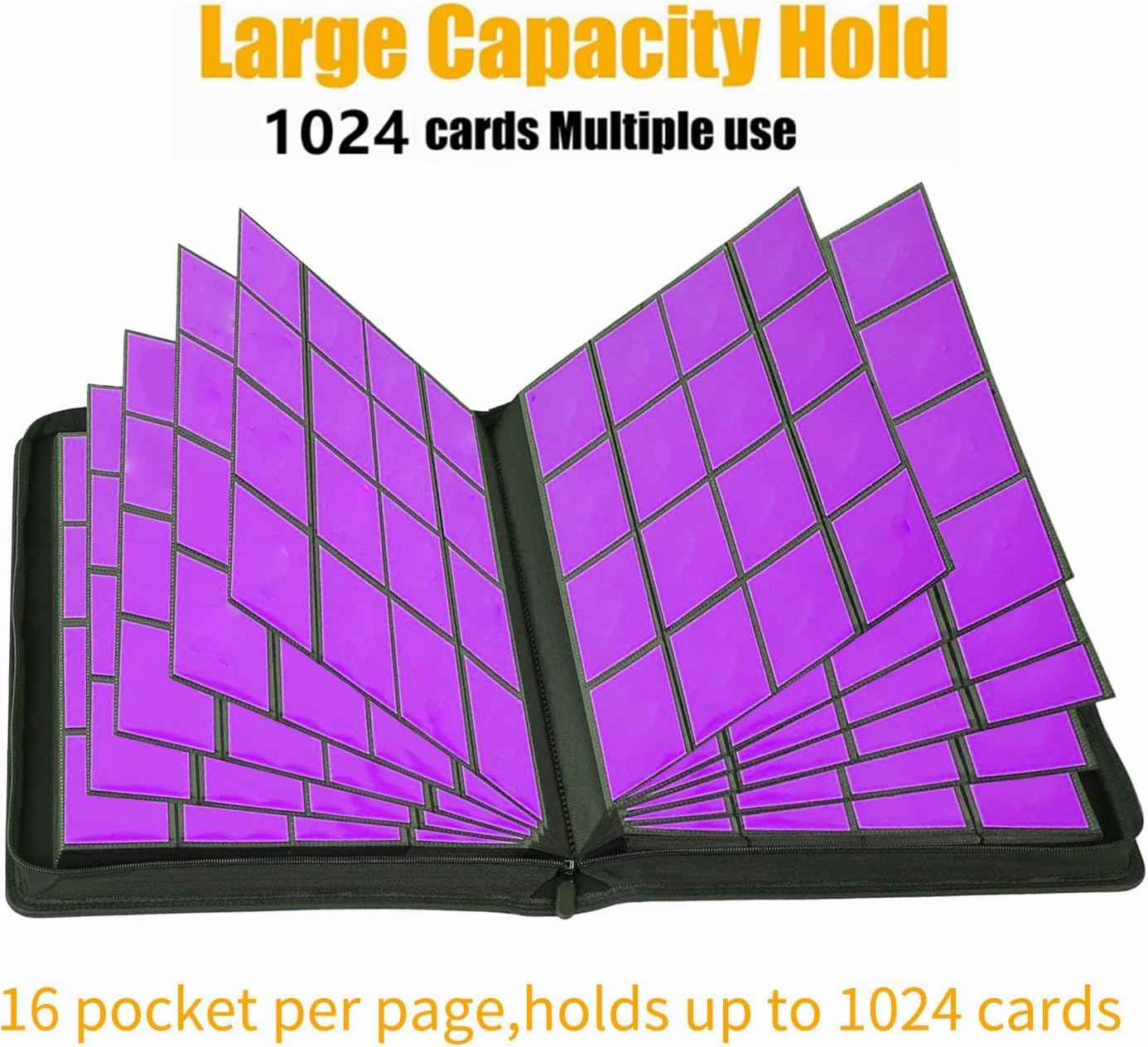 1000  Pockets Trading Card Binder, 16 Pocket Ringless Side Loading Card Holder Album, Trading Card Album Fit for YuGiOh, MTG, TCG, Game Cards, Sports Cards, Business Cards (Orange)