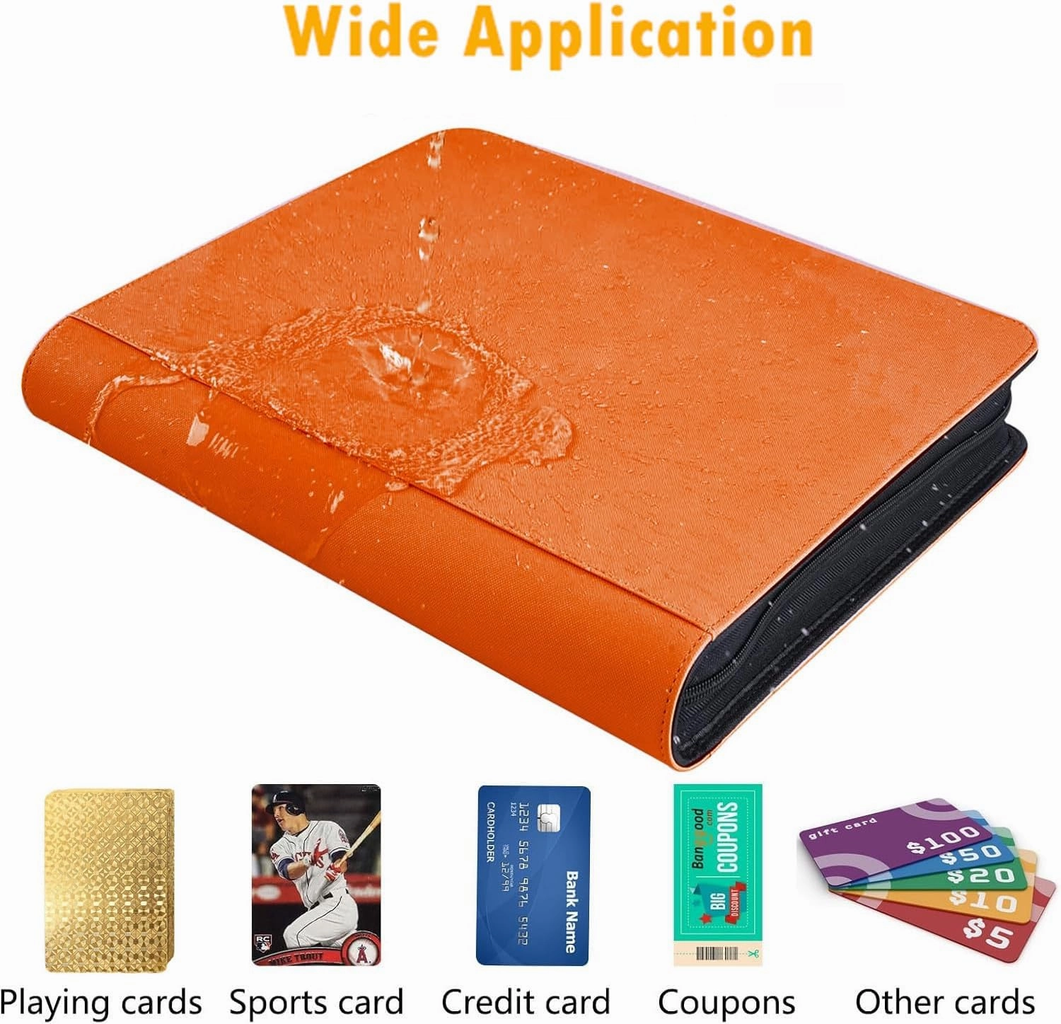 1000  Pockets Trading Card Binder, 16 Pocket Ringless Side Loading Card Holder Album, Trading Card Album Fit for YuGiOh, MTG, TCG, Game Cards, Sports Cards, Business Cards (Orange)