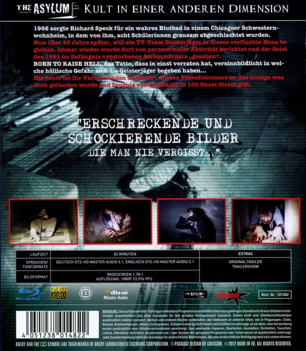 100 Ghost Street: The Return of Richard Speck (2012) ( One Hundred Ghost Street: The Return of Richard Speck ) [ NON-USA FORMAT, Blu-Ray, Reg.B Import - Germany ]