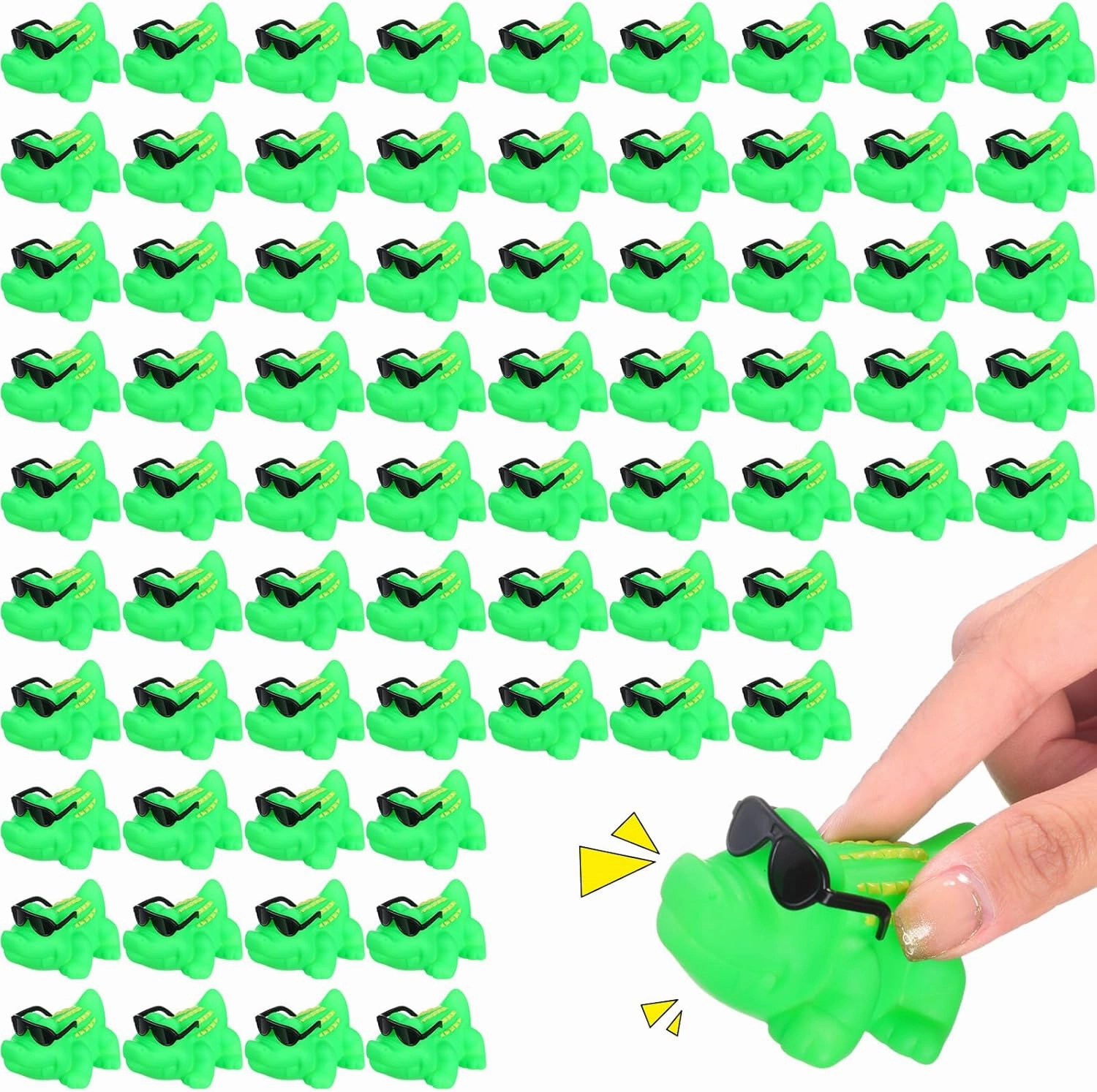100 Set Mini Rubber Alligator with Sunglasses Bath Toy Bulk Tiny Small Crocodiles Bathtub Float Squeak Toy for Shower Birthday Summer Pool Beach Party Decoration