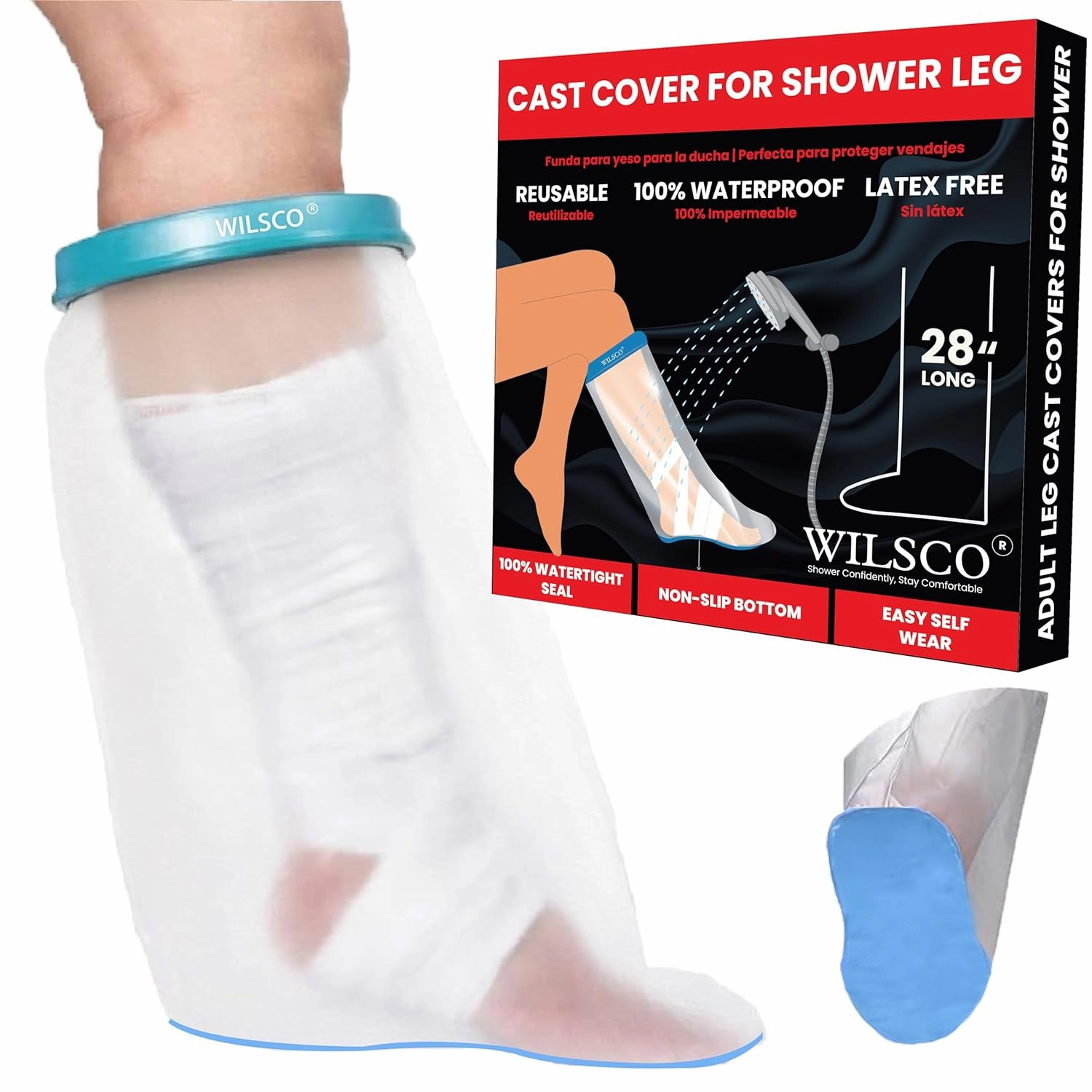 100% Waterproof Adult Cast Covers for Shower Leg, Resuable 28" Long,Easy to wear, Cast shower cover leg,foot bag for showering, post surgery waterproof foot boot covers, Plastic bag to cover leg
