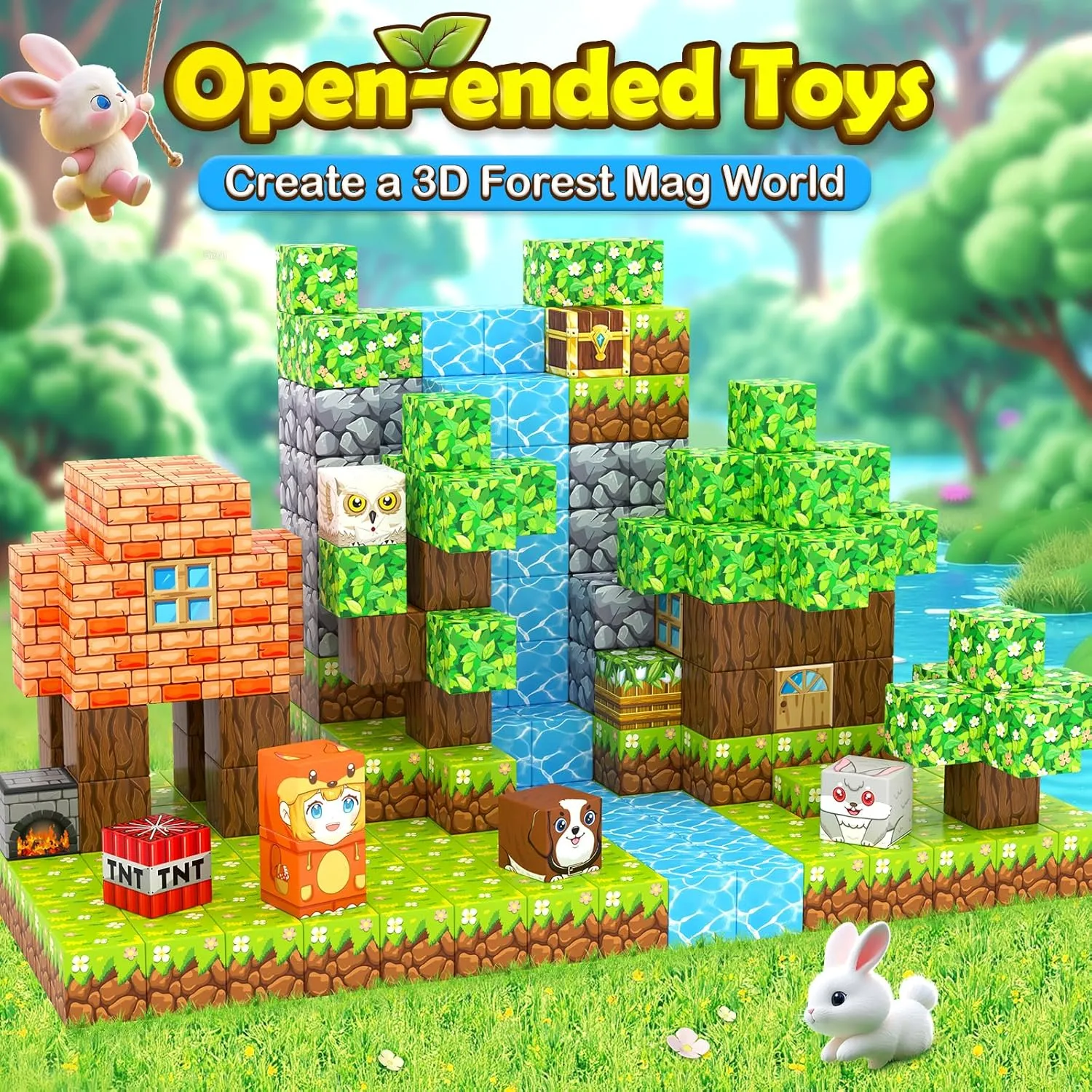 100PCS Magnetic Blocks - Build Mine Magnet World Forest Set, STEM Building Blocks for Kids Ages 5-7 6-8, Toddler Sensory Toys Gift for 3  Year Old Boys & Girls