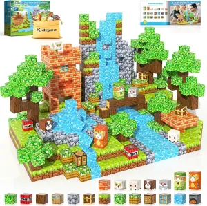 100PCS Magnetic Blocks - Build Mine Magnet World Forest Set, STEM Building Blocks for Kids Ages 5-7 6-8, Toddler Sensory Toys Gift for 3  Year Old Boys & Girls