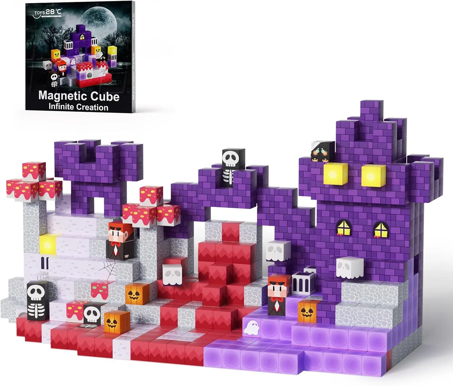 100PCS Magnetic Blocks Building Toys for Boys Girls 3 ,STEM Sensory Toys for Toddlers, Magnetic Building Cube Game Sets Halloween Birthday Gift for Kids