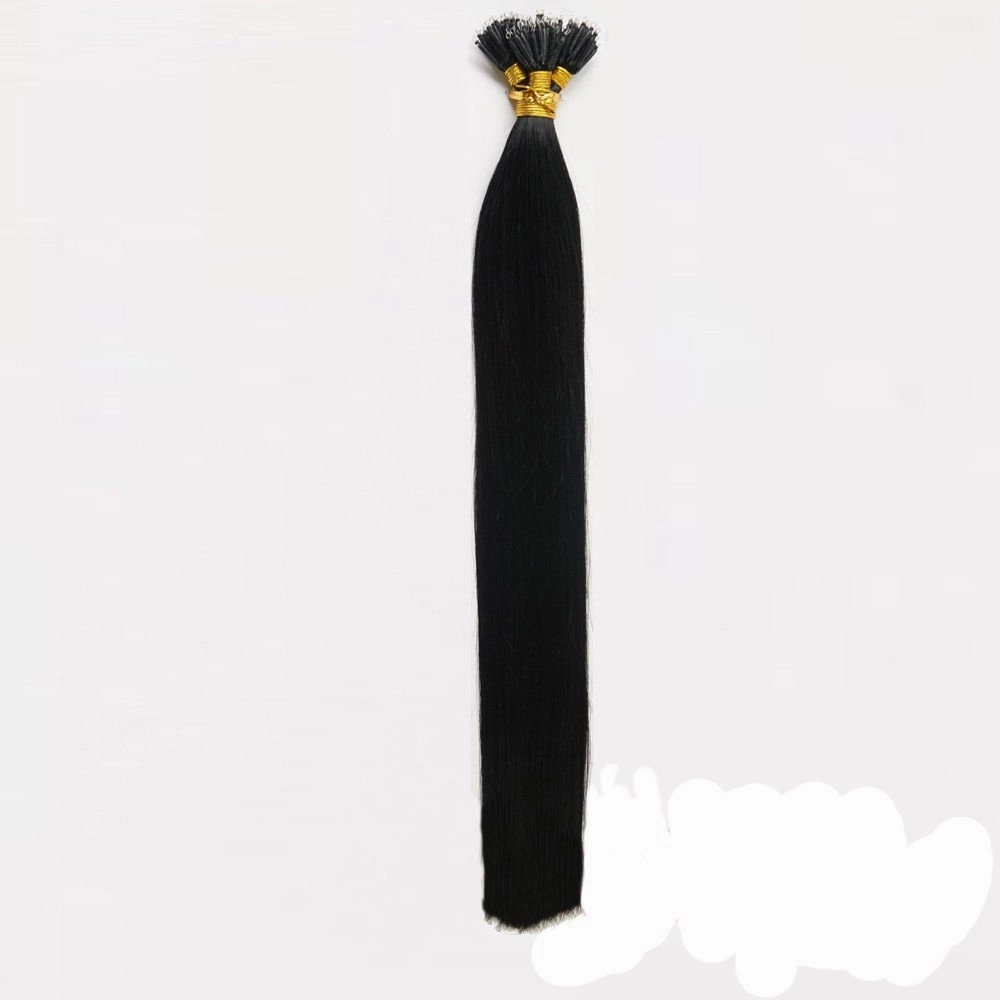 100Strands AAAAAAA Nano Ring Tip Straight Remy Human Hair Extensions (20" 0.5g/s, Dark Black)