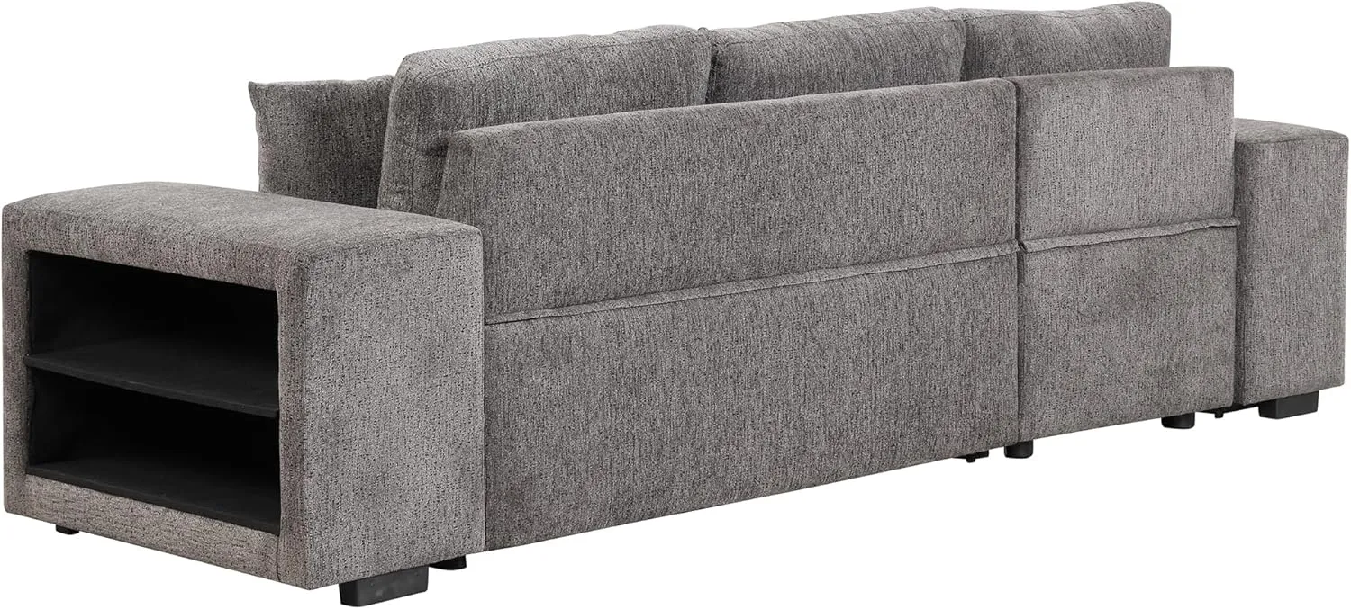 104.5 inch Reversible Sectional Sofa with Storage Chaise,2 Shelves,2 Stools and 2 Tossing Cushions - 3 Seat Sleeper Contemporary Corner Sectional with Pull-Out Sleeper and Chaise