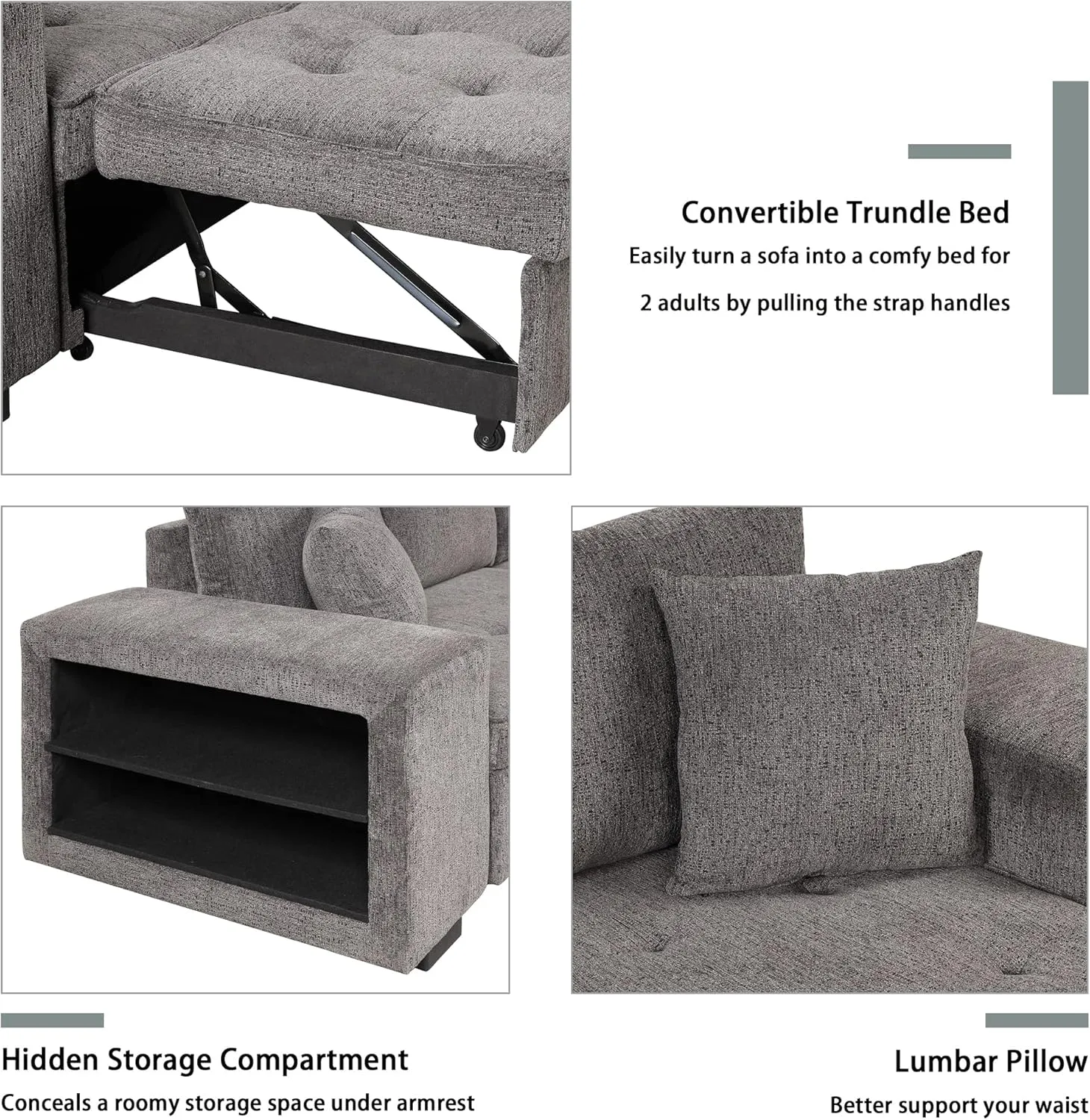 104.5 inch Reversible Sectional Sofa with Storage Chaise,2 Shelves,2 Stools and 2 Tossing Cushions - 3 Seat Sleeper Contemporary Corner Sectional with Pull-Out Sleeper and Chaise