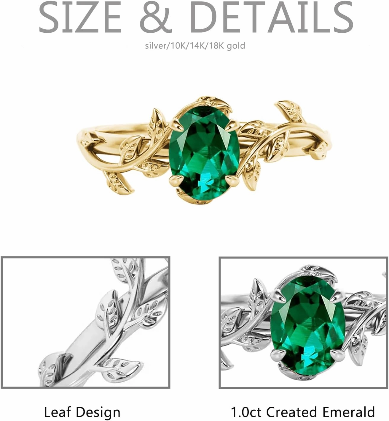 10K 14K 18K Gold Vine Gemstone Rings 1ct Oval Gemstone Leaf Rings for Women Leaf Design Engagement Rings Best Gift for Christmas Anniversary Birthday