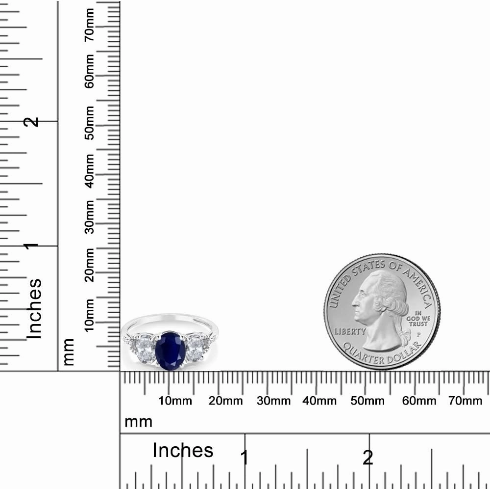 10K White Gold Oval Gemstone Birthstone & White Topaz 3-Stone Engagement Ring with Diamond Accents | 8X6MM Center, 6X4MM Sides, 1MM Accents | Three Stone Wedding Anniversary Promise Ring For Women