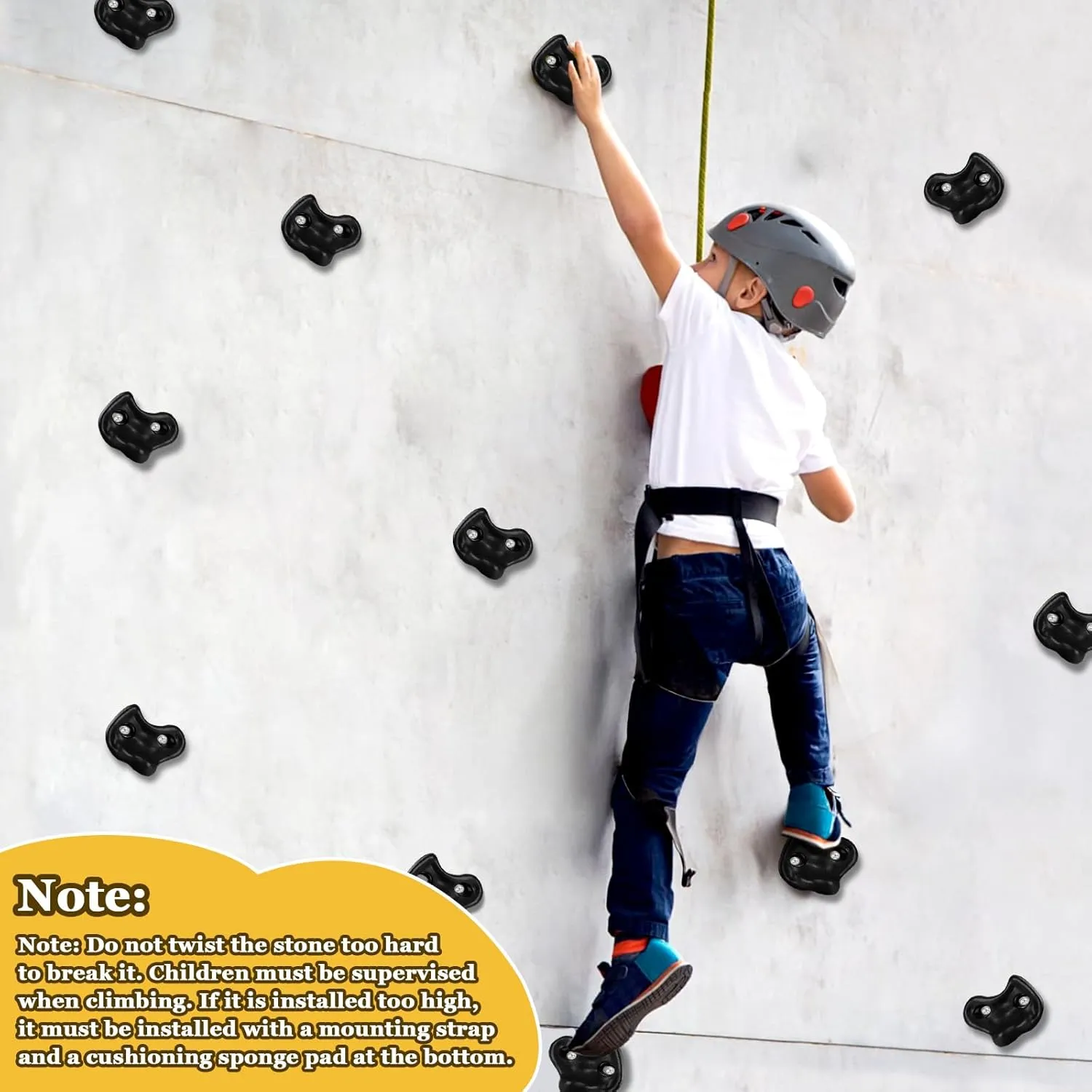 10PCS Black Rock Climbing Holds, Rock Climbing Wall for Kids, Extra Large Size Climbing Rock Wall Grips with Mounting Hardware and Wrench for Indoor Outdoor Playground, Installed on Wooden Board