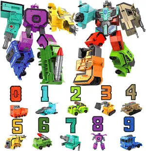 10Pcs Number Robots Transform Toys for Kids,Number Robot Blocks Toys,Number Bots Math Toys for Toddlers Preschool Learning,DIY Preschool Activities Toy Cars for 3  Boys/Girls