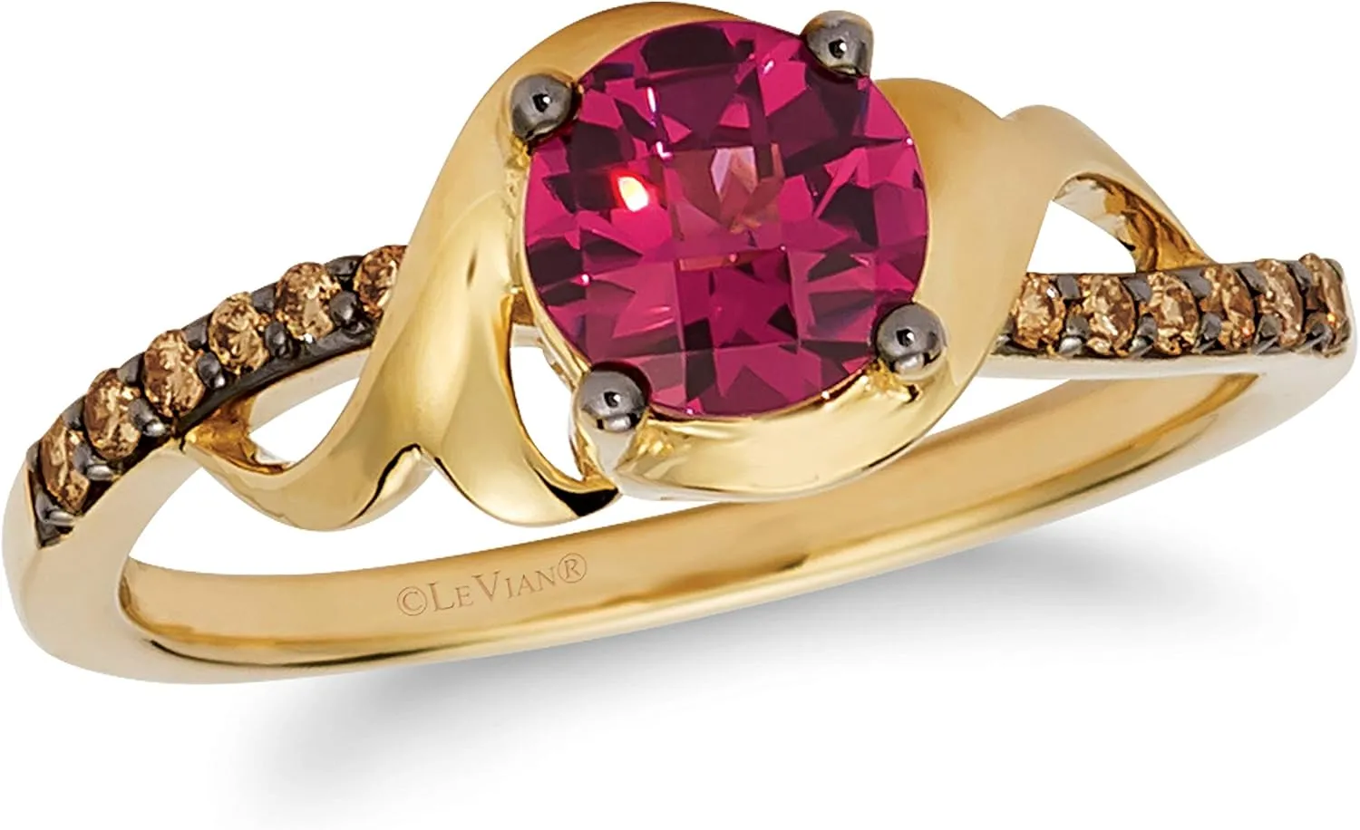 1/10 Carat Diamond and Gemstone of Choice Filigree Bypass Ring for Women in 14k Gold (Fancy Brown/G-H, VS2-SI1, cttw) Anniversary Promise Ring Size 4.25 to 9.25 by LeVian