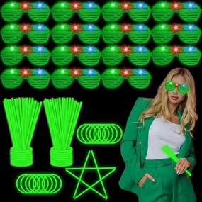 115 PCS Glow in the Dark Party Supplies,100PCS Green Glow Stick Necklaces Bracelets Bulk,15PCS July 4th LED Glasses,LED Light Up Toy for Mother's Day July 4th Christmas Wedding Birthday