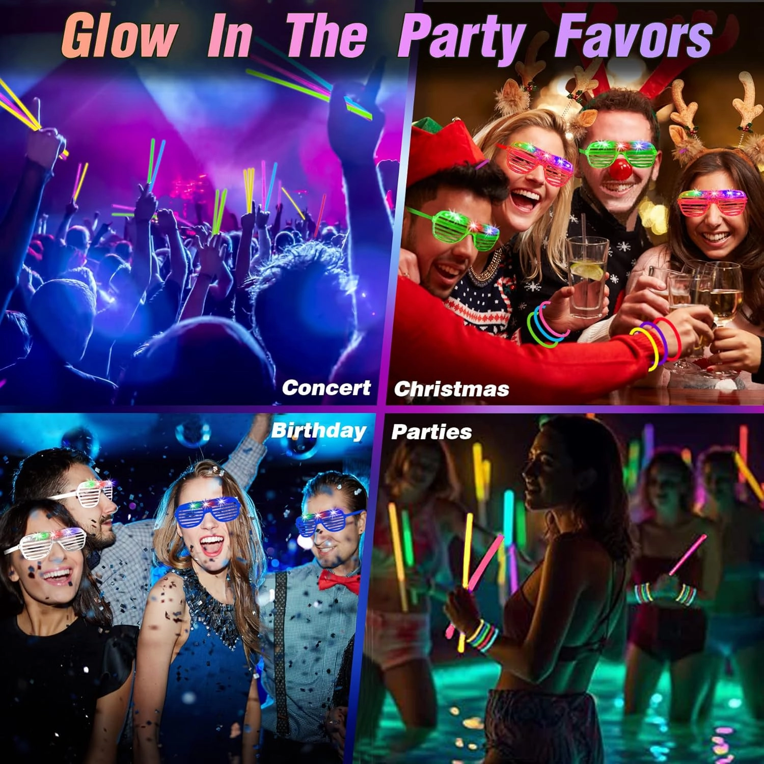 115 PCS Glow in the Dark Party Supplies,100PCS Green Glow Stick Necklaces Bracelets Bulk,15PCS July 4th LED Glasses,LED Light Up Toy for Mother's Day July 4th Christmas Wedding Birthday