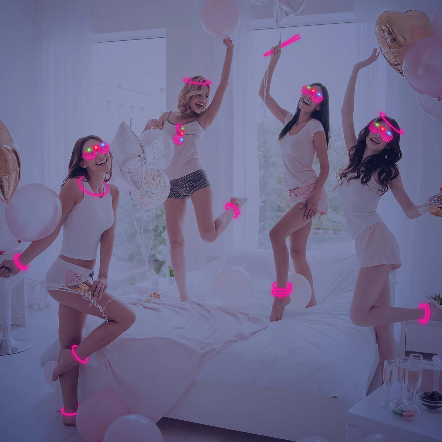 115 PCS Glow in the Dark Party Supplies,15PCS 4th of July LED Glasses,100PCS Glow Stick Necklaces Bracelets,LED Light Up Toy for Neon Party Birthday Carnival Disco Party Easter Gifts (Pink)