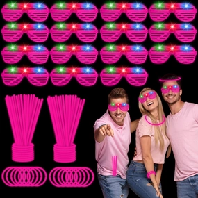115 PCS Glow in the Dark Party Supplies,15PCS 4th of July LED Glasses,100PCS Glow Stick Necklaces Bracelets,LED Light Up Toy for Neon Party Birthday Carnival Disco Party Easter Gifts (Pink)