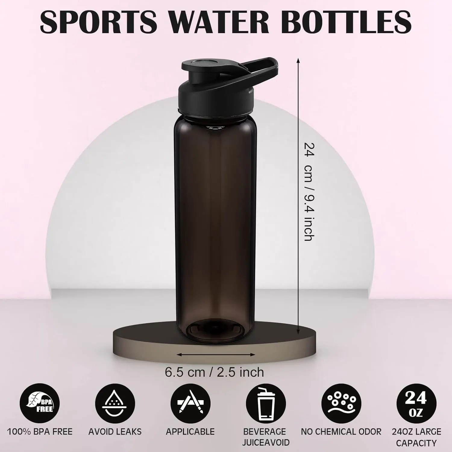 12 Pcs 24 OZ Water Bottles Bulk Reusable Plastic Sports Bottles Pack Portable Sports Water Cups for Adults School Teams Gym Hike Camping Cycling(Clear Grey)