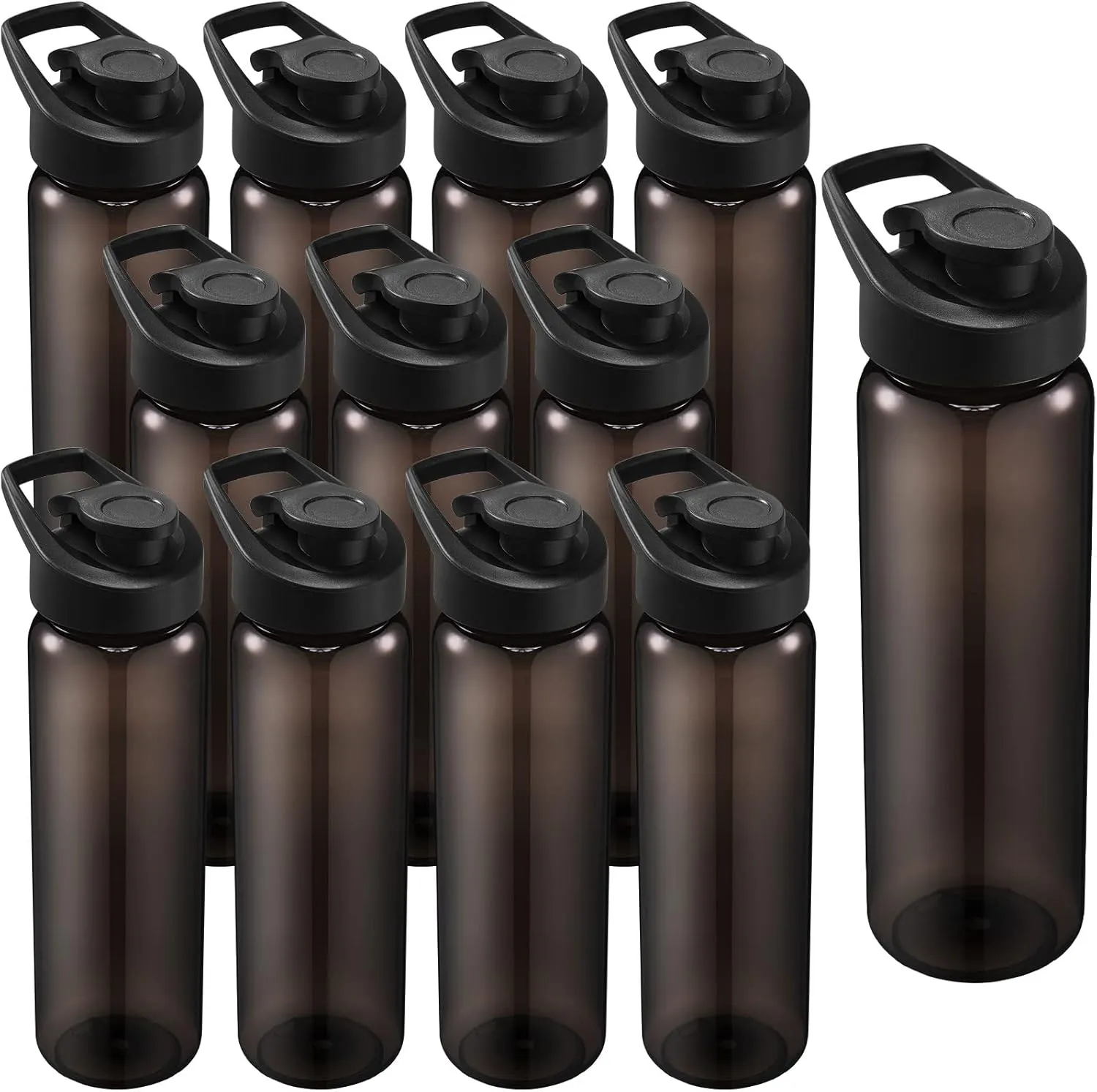 12 Pcs 24 OZ Water Bottles Bulk Reusable Plastic Sports Bottles Pack Portable Sports Water Cups for Adults School Teams Gym Hike Camping Cycling(Clear Grey)