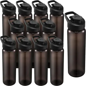 12 Pcs 24 OZ Water Bottles Bulk Reusable Plastic Sports Bottles Pack Portable Sports Water Cups for Adults School Teams Gym Hike Camping Cycling(Clear Grey)