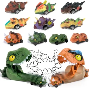 12 PCS Dinosaur Toys for 2 3 4 5 Year Old Boys, Ejection Dinosaur Vehicles & Dino Catapult Launchers & Pull Back Cars, Toddler Toys for 2 3 4 5 6 Year Old Boys