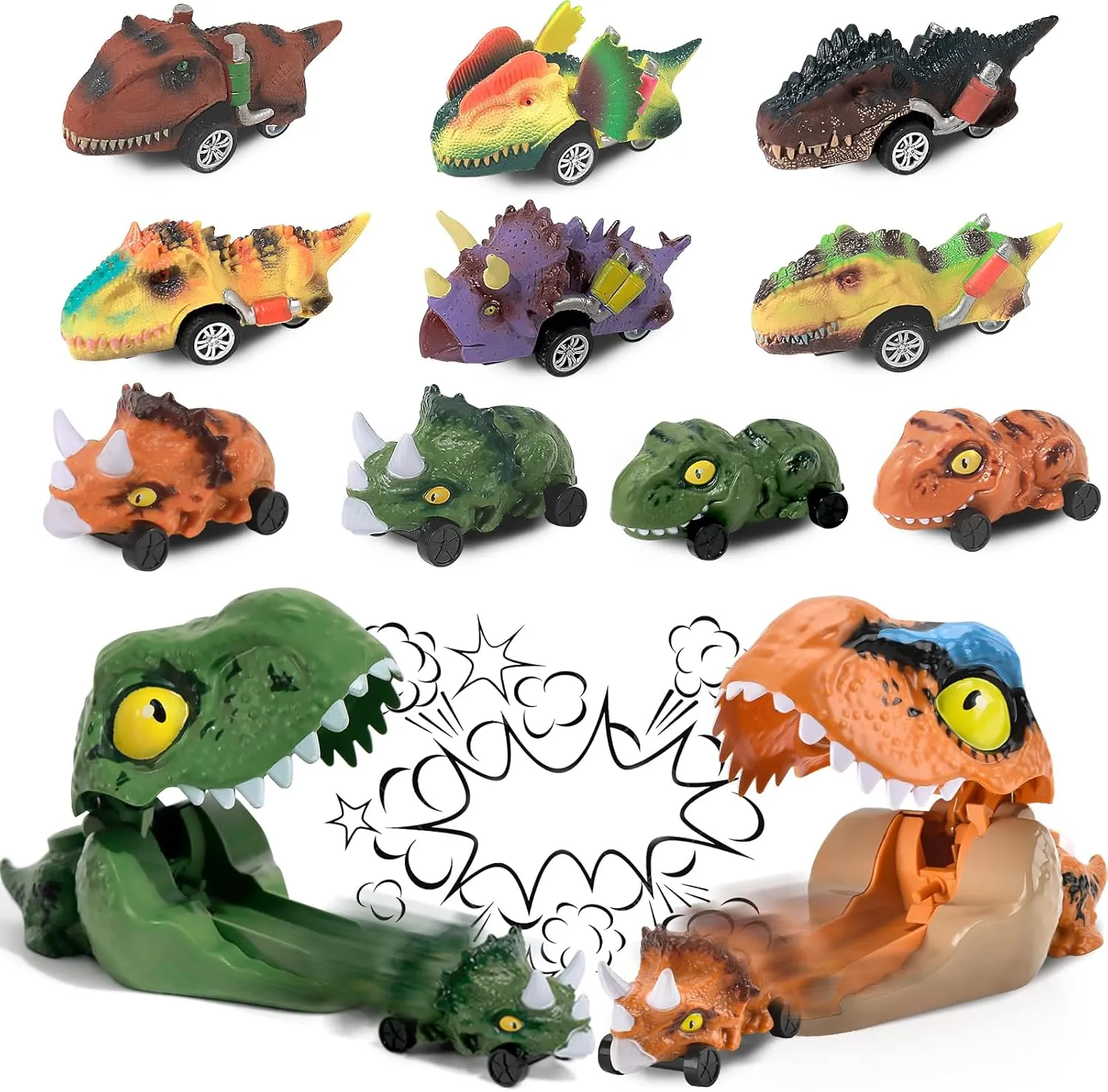 12 PCS Dinosaur Toys for 2 3 4 5 Year Old Boys, Ejection Dinosaur Vehicles & Dino Catapult Launchers & Pull Back Cars, Toddler Toys for 2 3 4 5 6 Year Old Boys