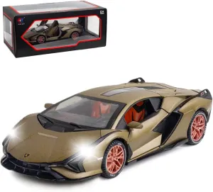 1/24 Diecast Car Toys for Kids, Zinc Alloy Lambo Sian FKP 37 Model Toy Car with Light and Sound, Pull Back Vehicles Toy Car for Toddlers Boys Girls Birthday Gift (Green)