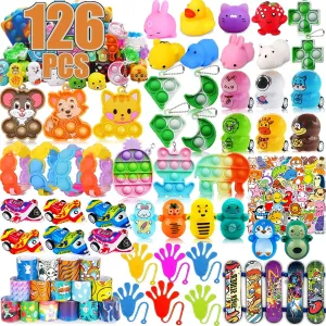 126 Pack Party Favors for Kids 3-5,Pop Fidget Toys, Classroom Prizes, Treasure Box Toys, Pinata Filler, Goodie Bag Stuffers, Treasure Chest, Prize Box Bulk Small Toys, Easter Egg fillers
