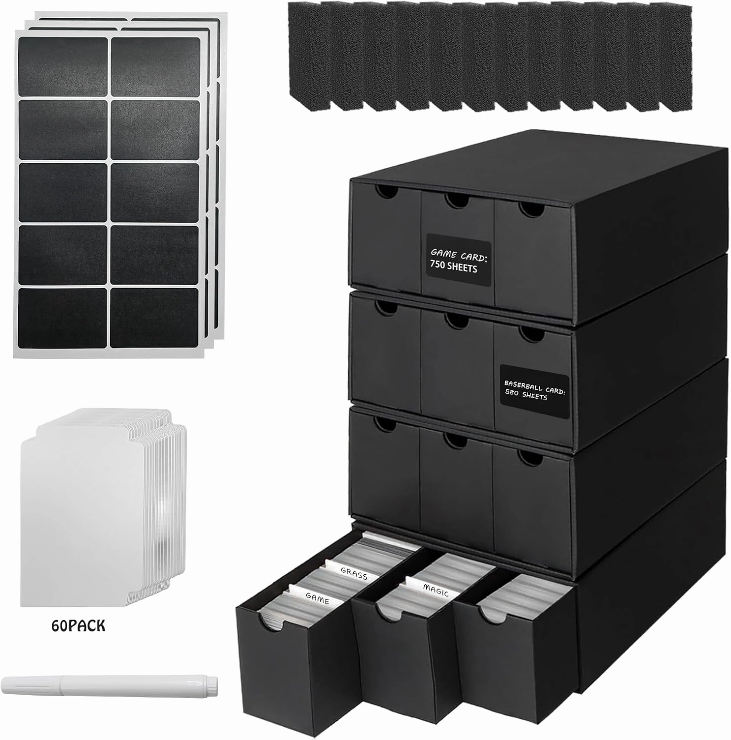 12,000  Trading Card storage Box,Includes 12 Cardboard Card Storage Box & 60 Dividers & 12 Foam Supporters & Labels,Trading Card Organizer,Bulk Card Storage For YuGiOh,MTG,Sports Cards
