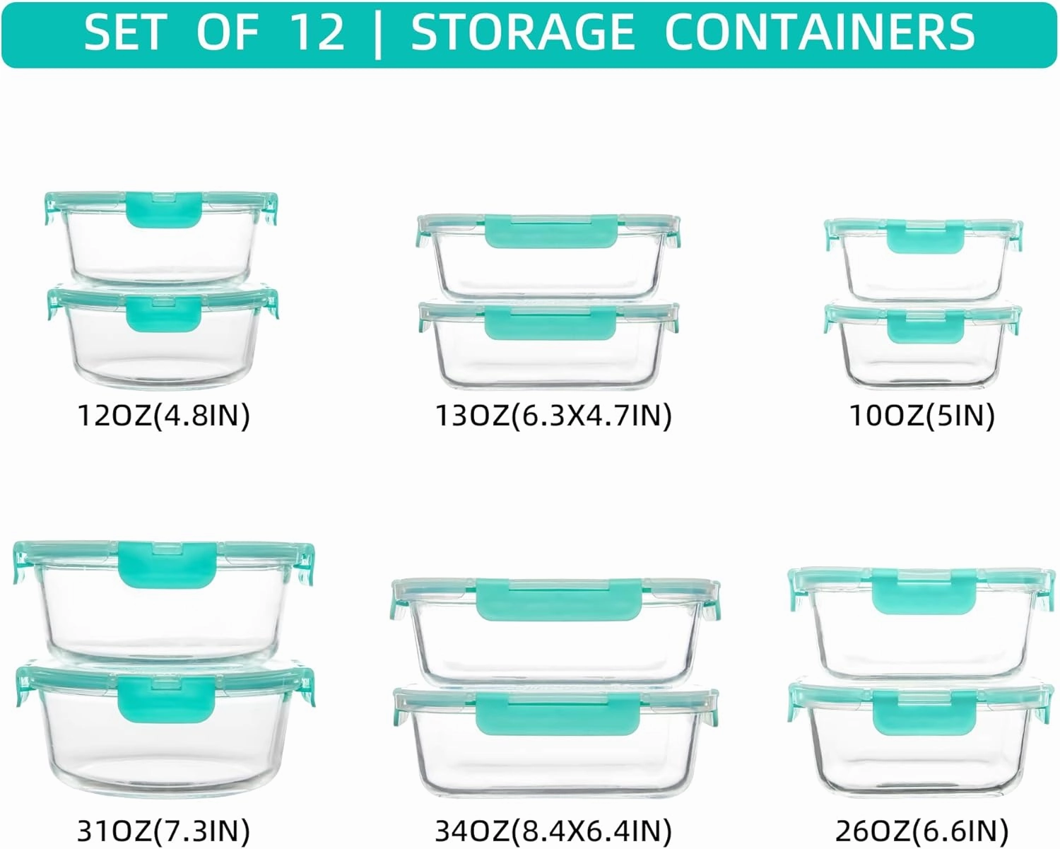 12 Pack Glass Storage Containers with Lids, Leak-Proof Meal Prep Containers, Dishwasher/Microwave/Oven/Freezer Safe Glass Food Storage Containers for Leftovers, to Go