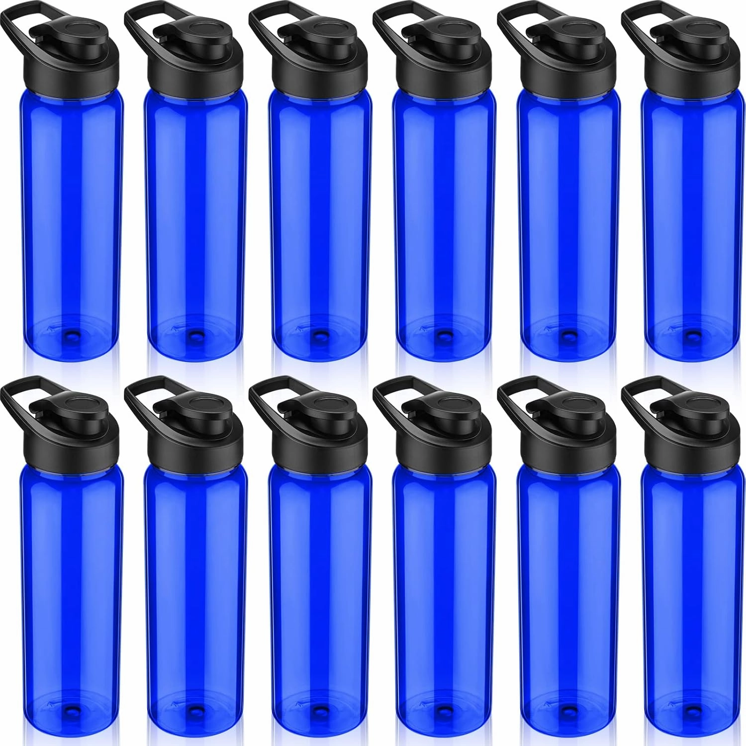 12 Pack Plastic Water Bottles 24 oz Blue Clear Water Bottles Bulk Reusable Sports Water Bottles with Spill Proof Lids for Gym Sports Home Office School