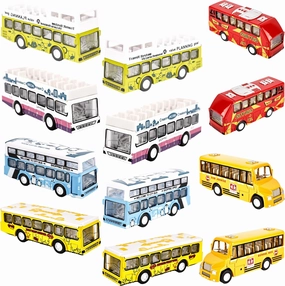 12 Pcs Mini School Bus Toys Cars Little Die Cast Metal Pull Back City Small Friction Powered School Bus with Opening Doors for Education Birthday Gift