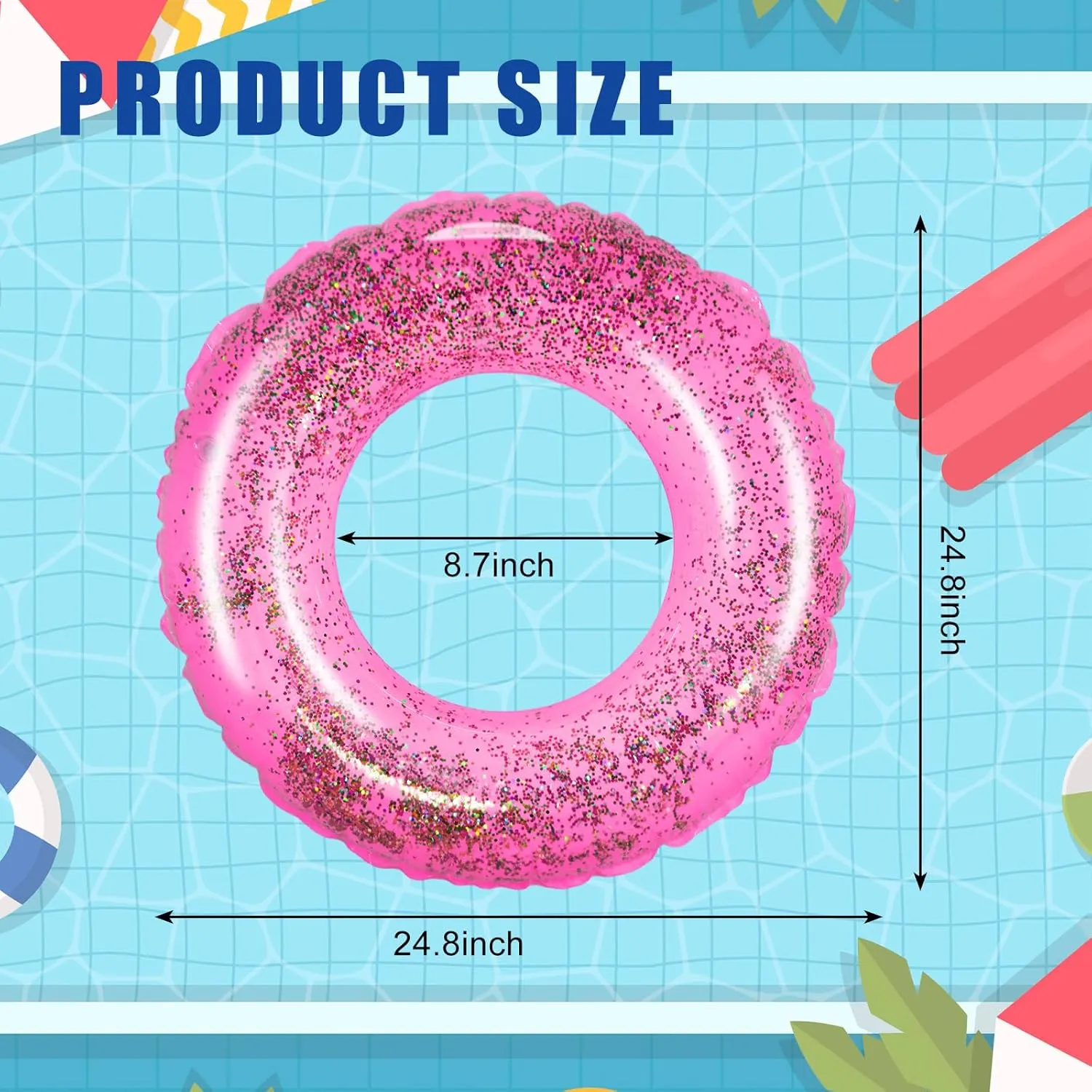 12Pcs Inflatable Swimming Float Toy Swim Ring Fun Pool Lounger Tube, 22.8 Inch