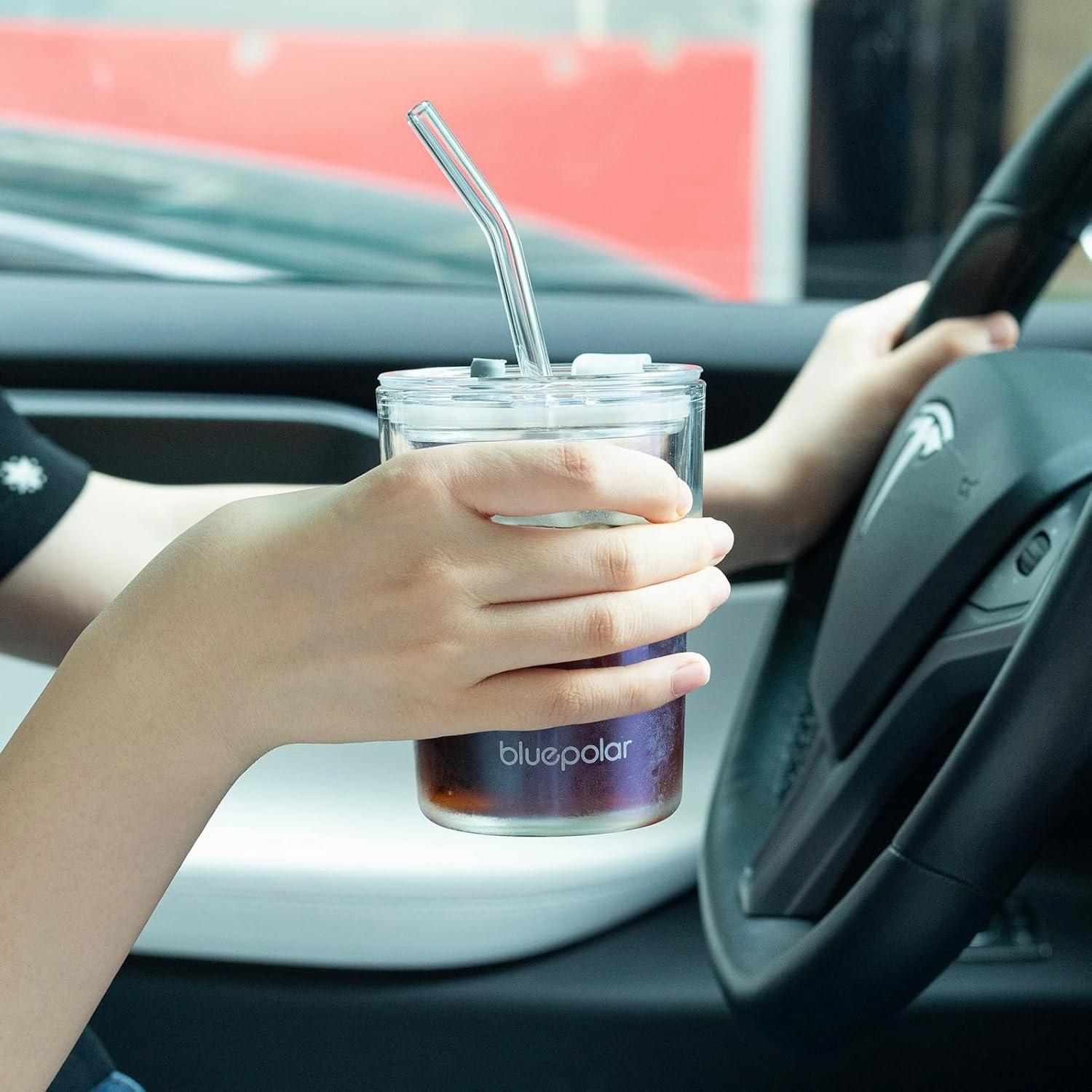 13oz/400ml Glass Water Tumbler with Straw and Lid Sealed Carry On Thick Wall Iced Coffee Cup Glass Cup for Water, Iced Tea Fruit Juice Etc(Aurora White