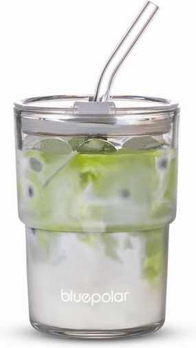 13oz/400ml Glass Water Tumbler with Straw and Lid Sealed Carry On Thick Wall Iced Coffee Cup Glass Cup for Water, Iced Tea Fruit Juice Etc(Aurora White