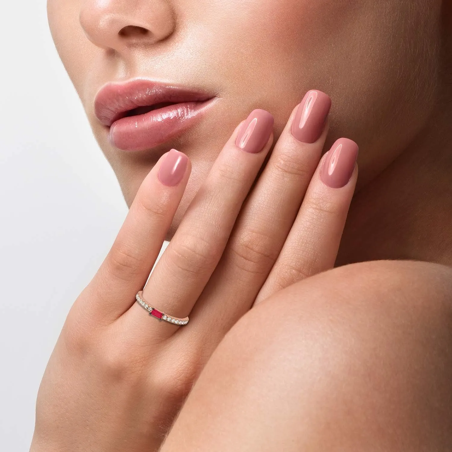 1/4 Carat Diamond and Baguette Cut Red Ruby Stackable Band Ring for Women in 14k Rose Gold (Champagne Color, SI1-SI2, cttw) Anniversary Promise Ring Size 4 to 9 by LeVian