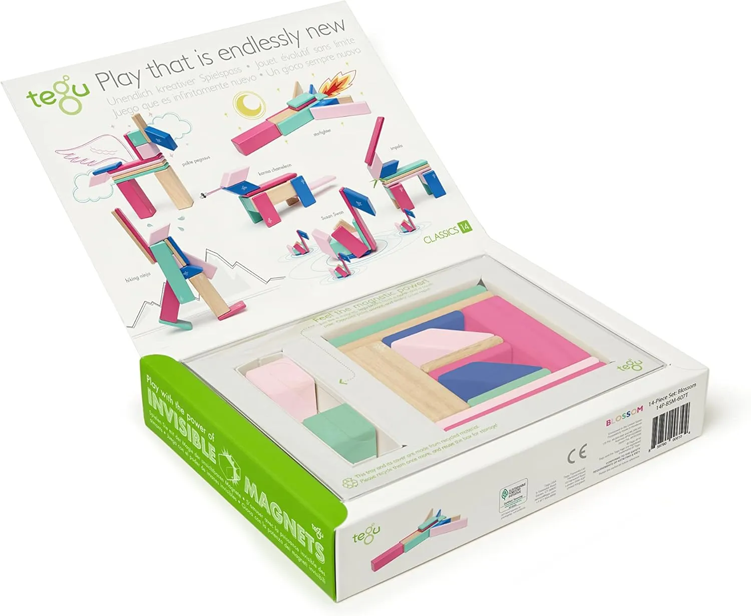 14 Piece Tegu Magnetic Wooden Block Set, Blossom