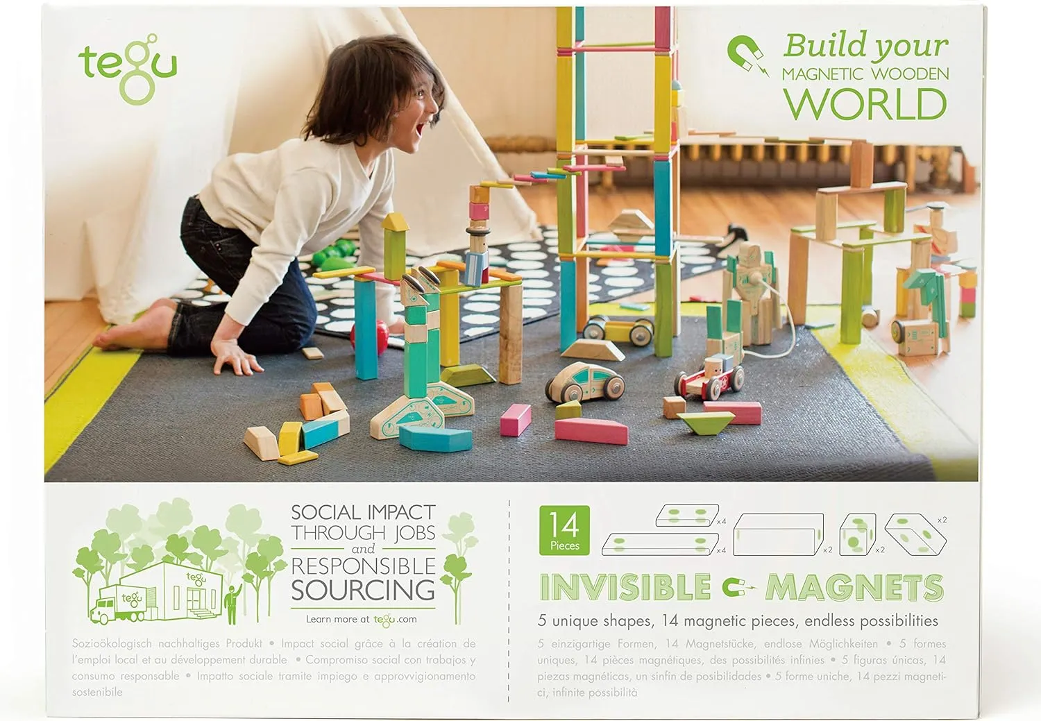 14 Piece Tegu Magnetic Wooden Block Set, Blossom