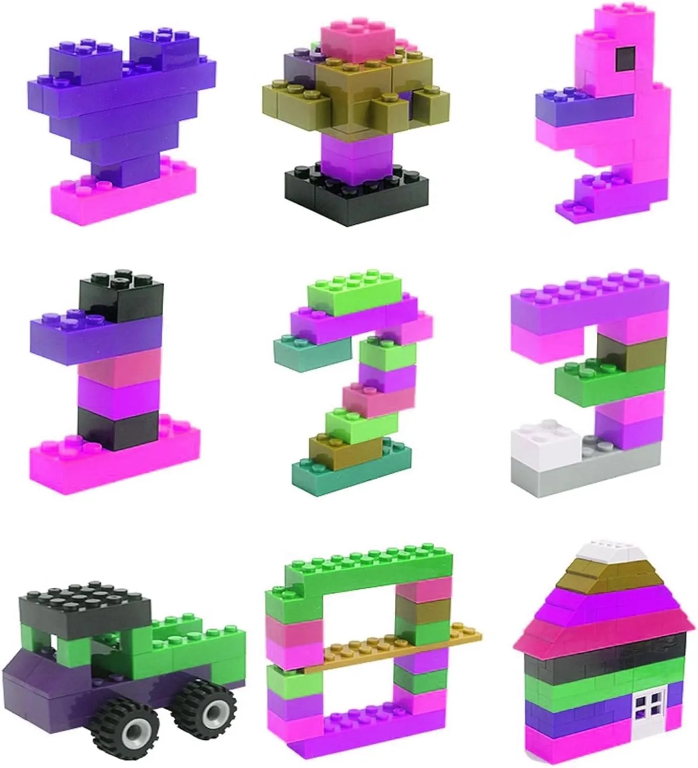 1500 Pieces Building Bricks, Building Bricks Set for Girls Age 4-5-6-7-8-12, Classic Bulk Small Blocks, Blocks Set (Pink Purple White)
