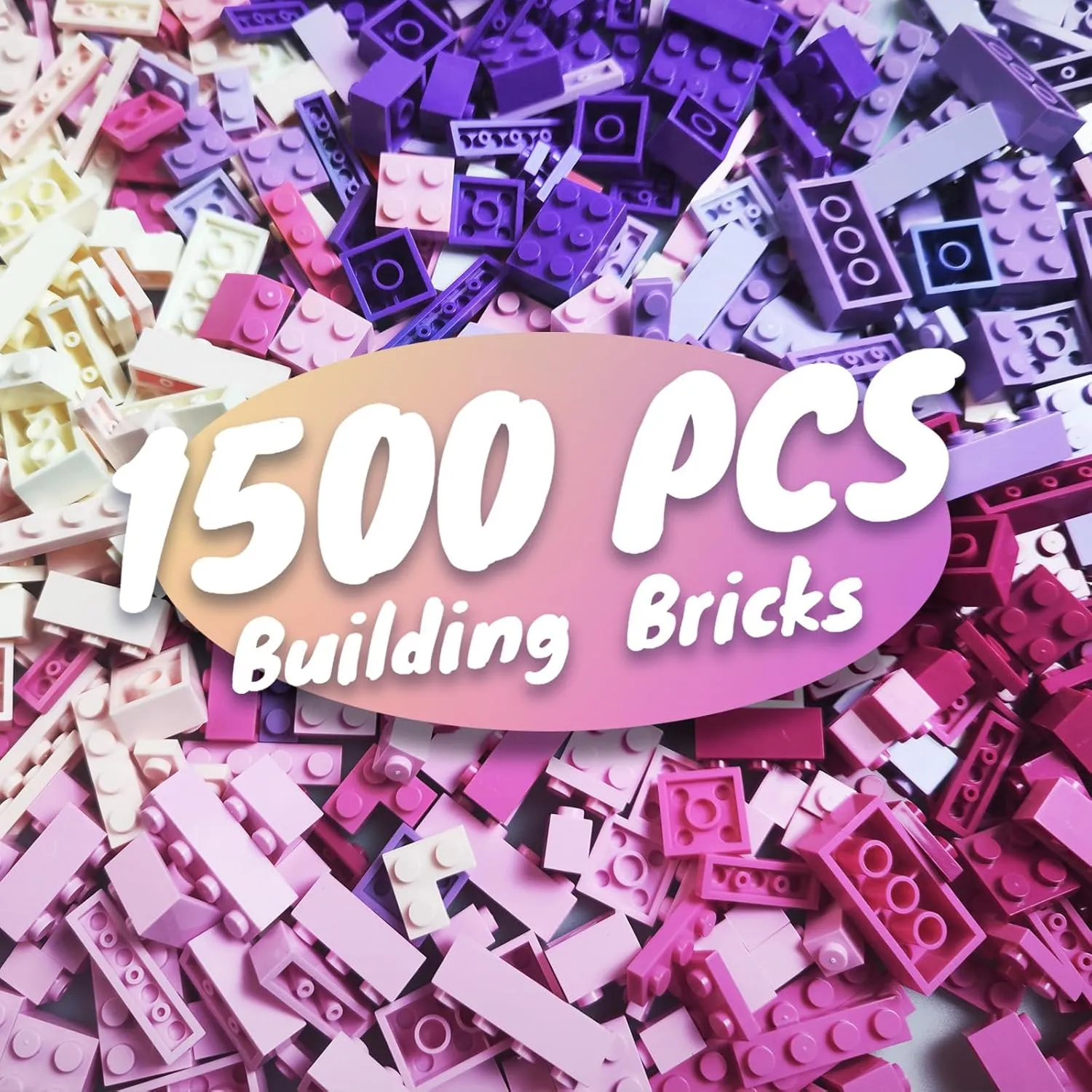 1500 Pieces Building Bricks, Building Bricks Set for Girls Age 4-5-6-7-8-12, Classic Bulk Small Blocks, Blocks Set (Pink Purple White)