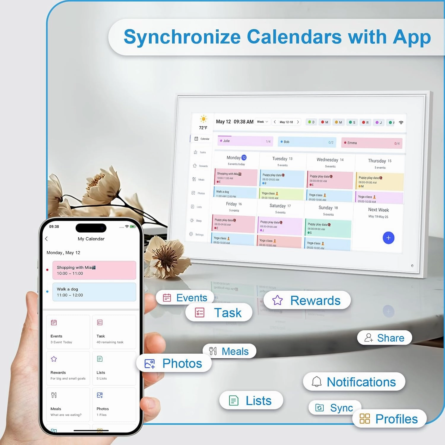 15.6 Inch Digital Calendar, 2025 Planner & Chore Chart, 32GB WiFi Smart Organizer, HD Touch Screen Wall Calendar, Interactive Organizing Schedule, Meal Plan for Family, Includes Desk Mount