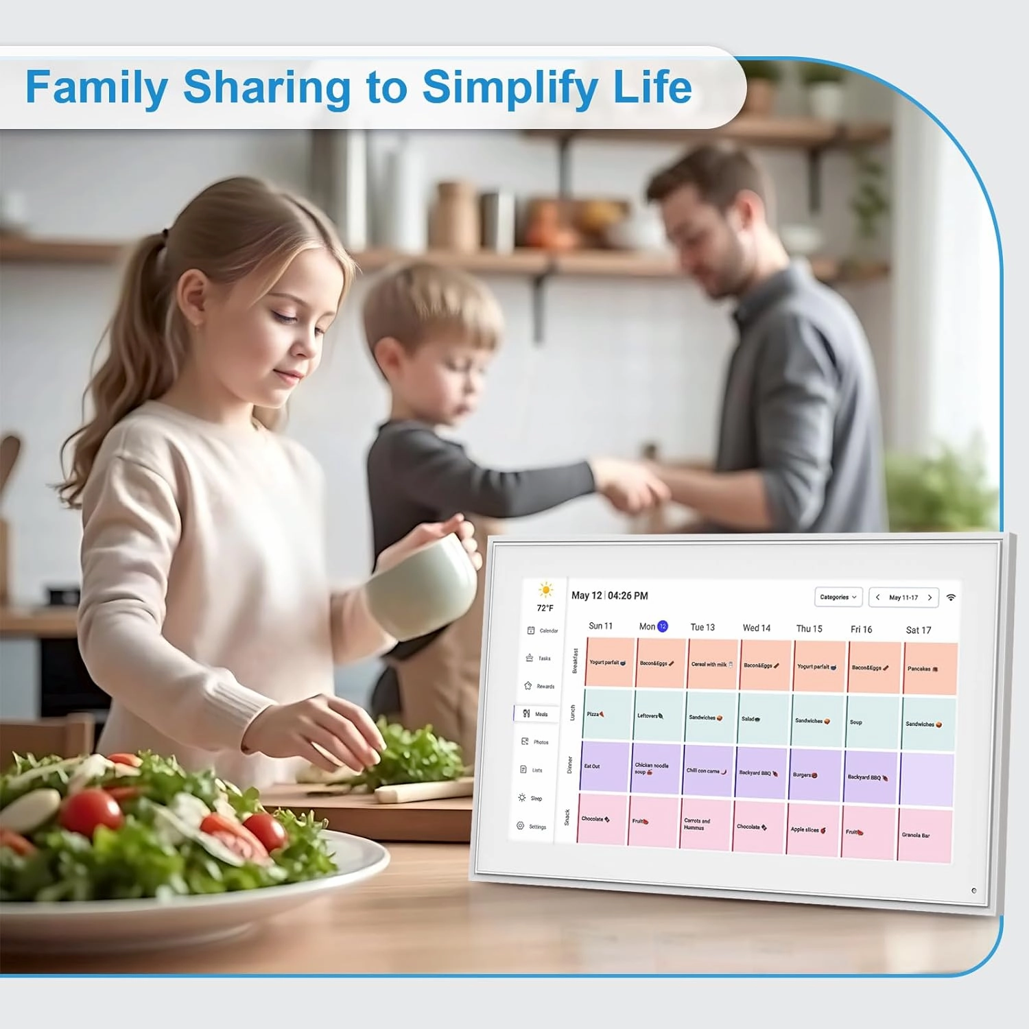 15.6 Inch Digital Calendar, 2025 Planner & Chore Chart, 32GB WiFi Smart Organizer, HD Touch Screen Wall Calendar, Interactive Organizing Schedule, Meal Plan for Family, Includes Desk Mount