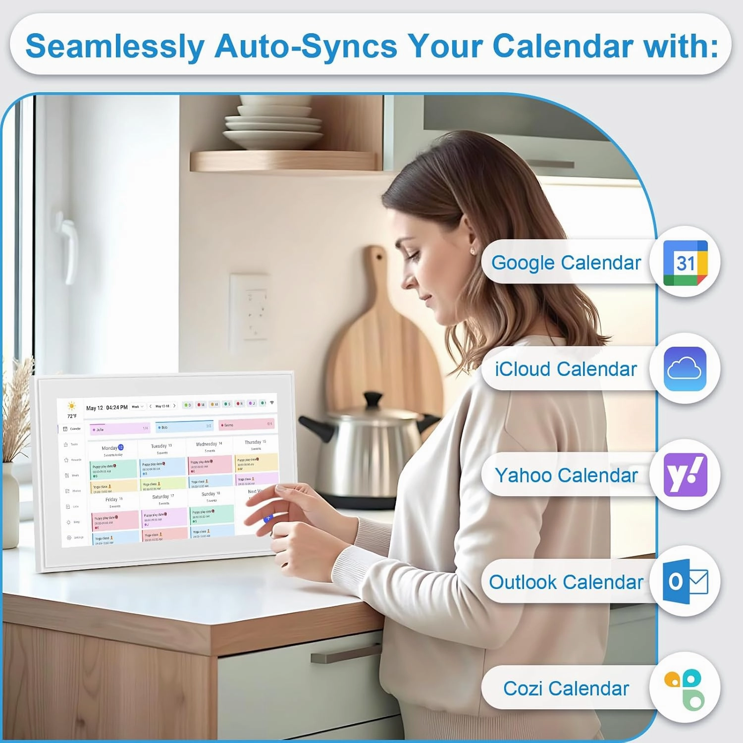 15.6 Inch Digital Calendar, 2025 Planner & Chore Chart, 32GB WiFi Smart Organizer, HD Touch Screen Wall Calendar, Interactive Organizing Schedule, Meal Plan for Family, Includes Desk Mount