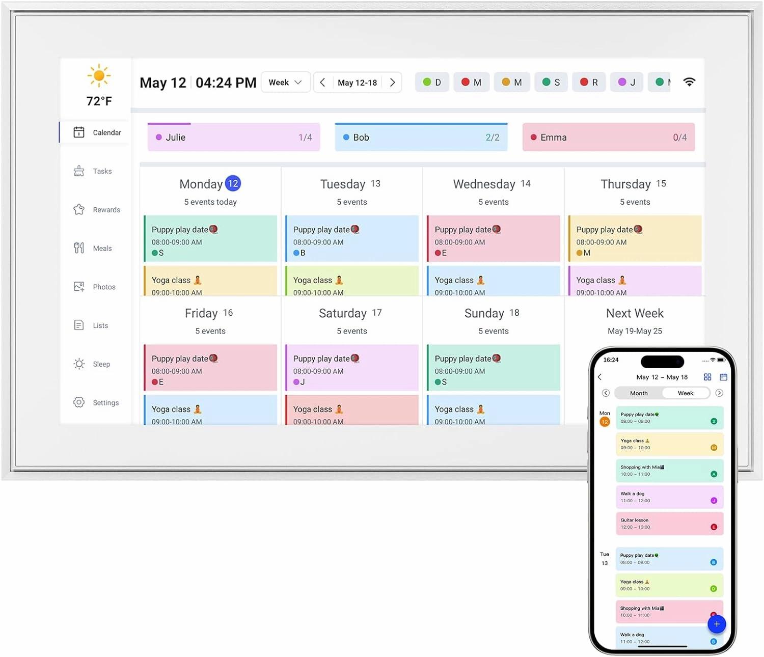 15.6 Inch Digital Calendar, 2025 Planner & Chore Chart, 32GB WiFi Smart Organizer, HD Touch Screen Wall Calendar, Interactive Organizing Schedule, Meal Plan for Family, Includes Desk Mount