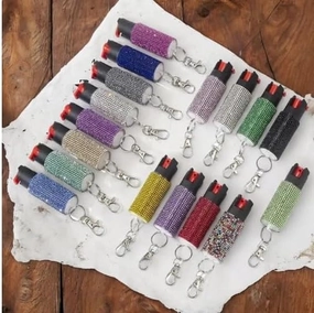 17 Pack Pepper Spray for Women – Rhinestone Jeweled Fashionable Key Holder - 8' Accurate Spray Range - Self-Defense Accessory Designed for Women. Assorted Colors.
