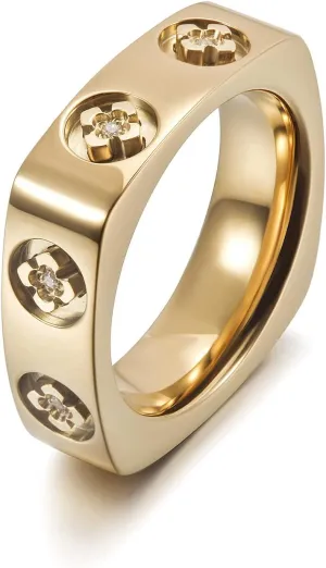 18K Diamond Crystal Clover Bands Statement Rings for Women and Men Infinity Interlocked Rolling Criss Cross Rings Cocktail Enhancer Finger Adult Jewelry (one tone, 9)