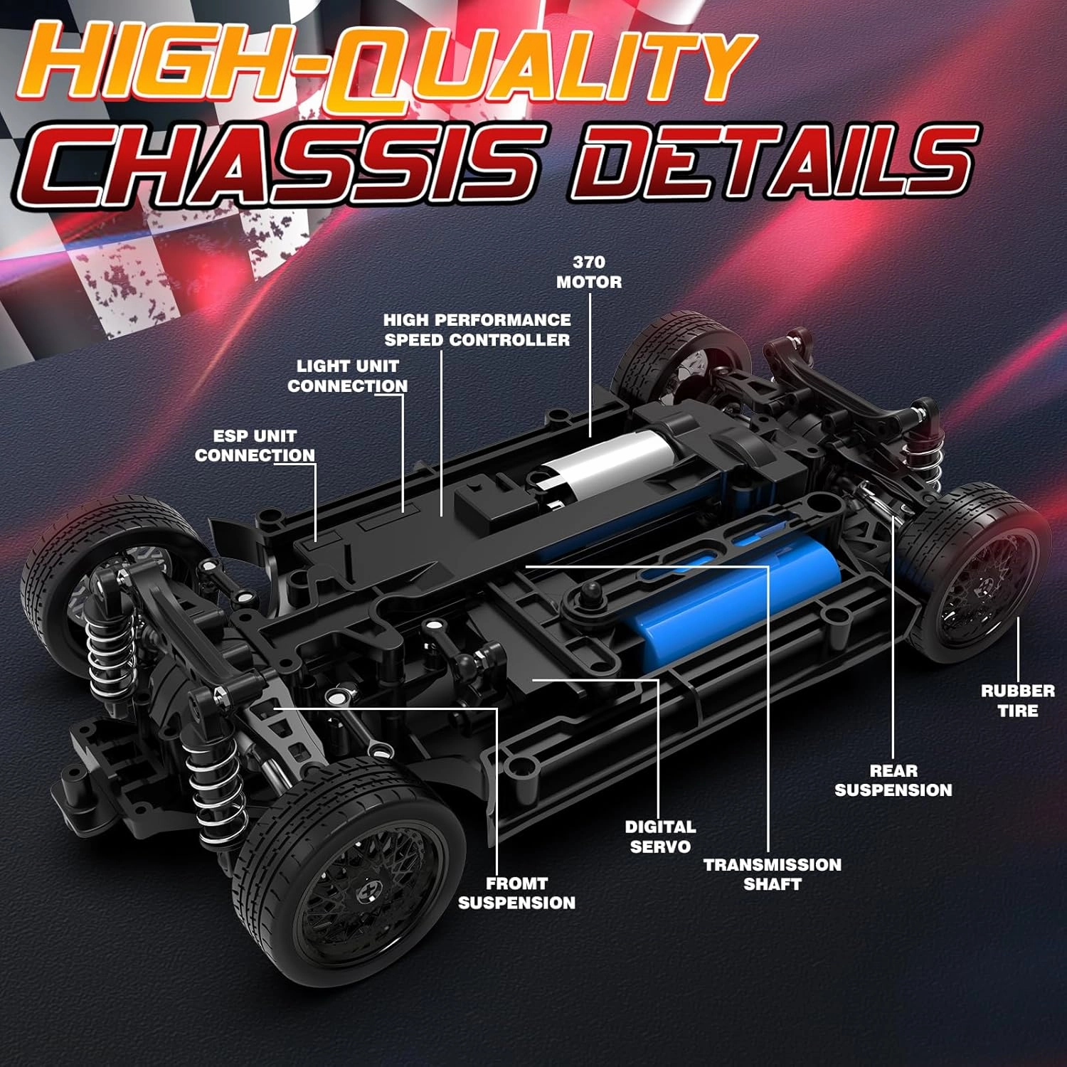 1:16 RC Drift Car 4WD 2.4GHz Remote Control Cars with Gyro 50km/H High Speed Drifting Car with LED Lights, Drift Tires ESP Full Proportion RC Race Cars Toy for Adults Boys Girls Kids, Orange