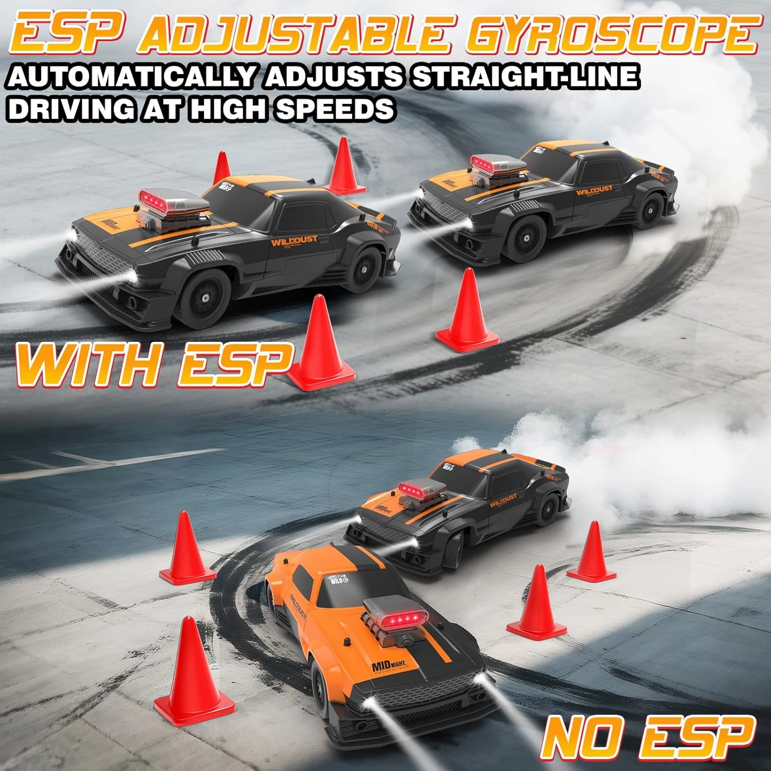 1:16 RC Drift Car 4WD 2.4GHz Remote Control Cars with Gyro 50km/H High Speed Drifting Car with LED Lights, Drift Tires ESP Full Proportion RC Race Cars Toy for Adults Boys Girls Kids, Orange