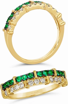 1/4 Carat Diamond and 1/5 Carat Green Emerald Band Ring for Women in 14k Yellow Gold (White, cttw) Anniversary Promise Wedding Band Ring Size 4 to 10 by LeVian